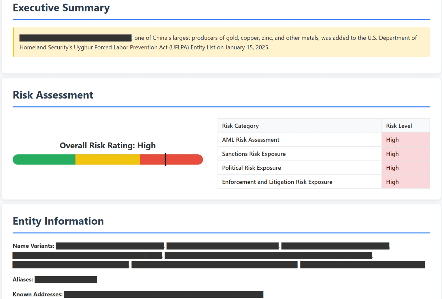 Diligence Report Sample
